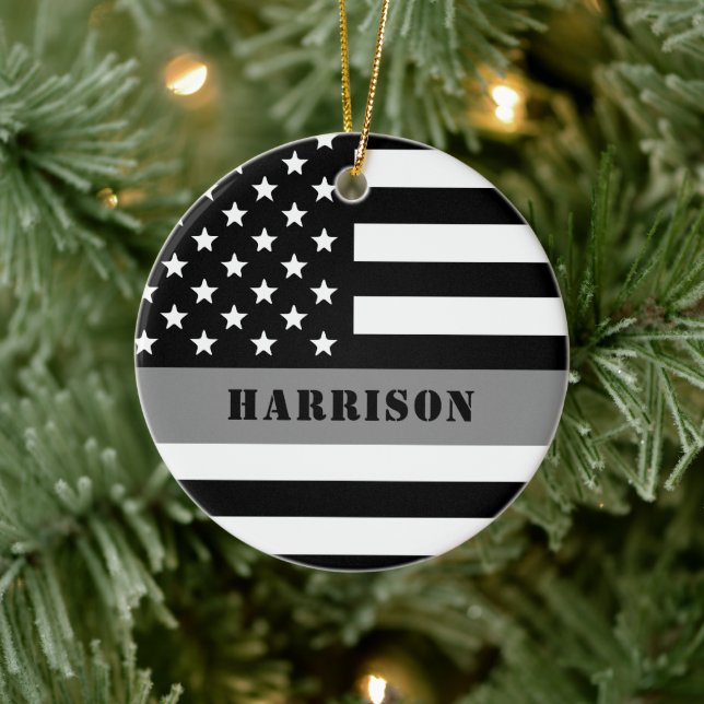 Custom Thin Grey Line Corrections Officer Ceramic Ornament (Tree)
