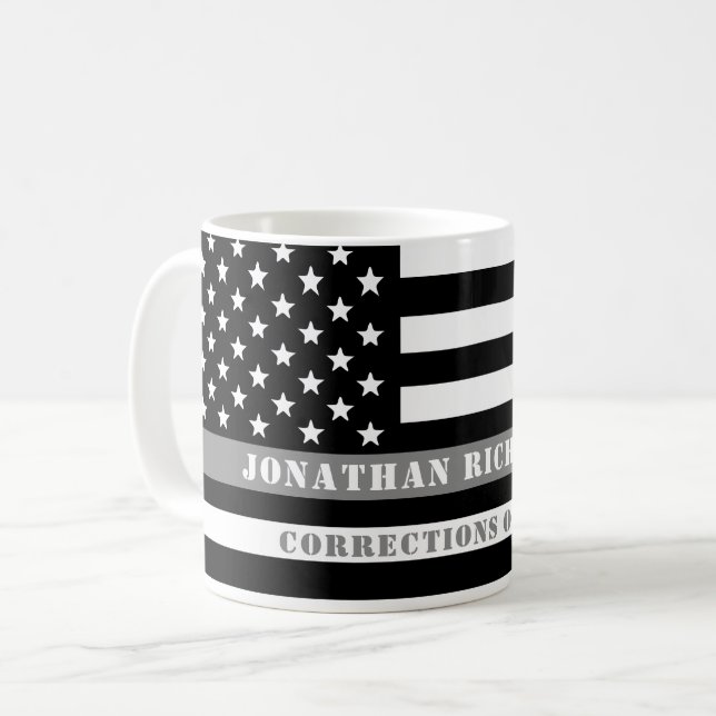Custom Thin Grey Line Corrections Officer Gifts Coffee Mug (Front Left)