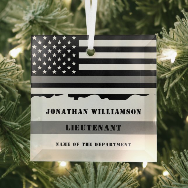Custom Thin Grey Line Corrections Officer Gifts Glass Tree Decoration (Insitu)
