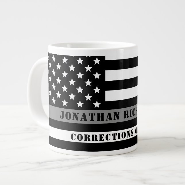Custom Thin Grey Line Corrections Officer Gifts Large Coffee Mug (Front Left)