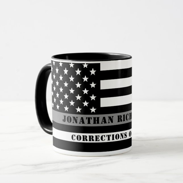 Custom Thin Grey Line Corrections Officer Gifts Mug (Front Left)