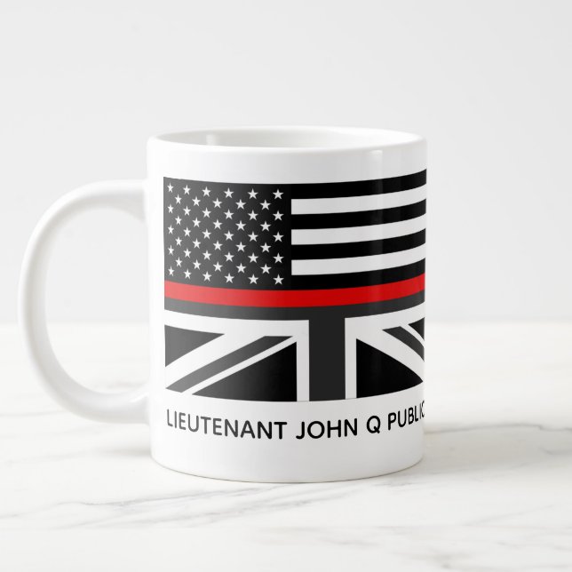 Custom Thin Red Line American and UK Flag Large Coffee Mug (Left)