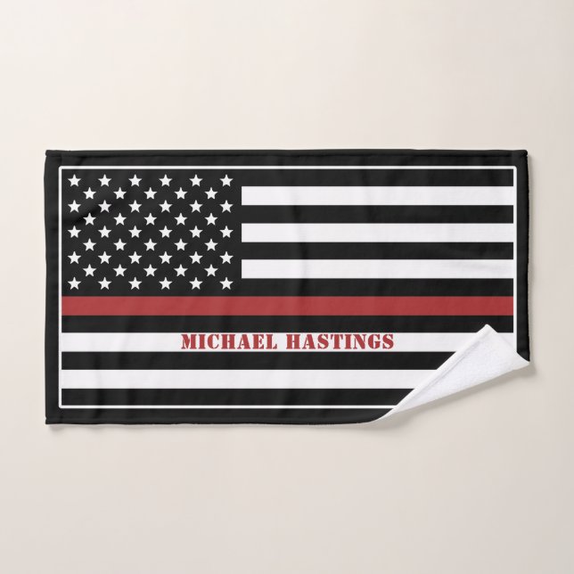 Custom Thin Red Line Firefighter Fire Department Hand Towel (Hand Towel)