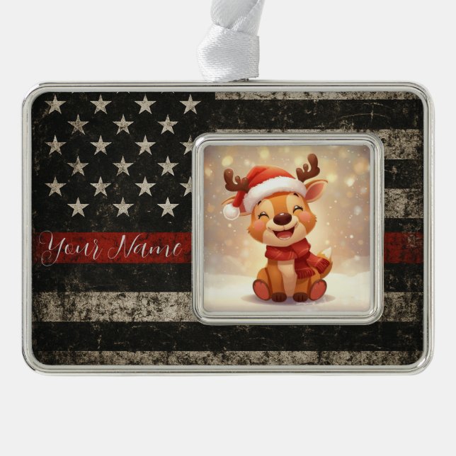 Custom Thin Red Line Framed Ornament (Front)