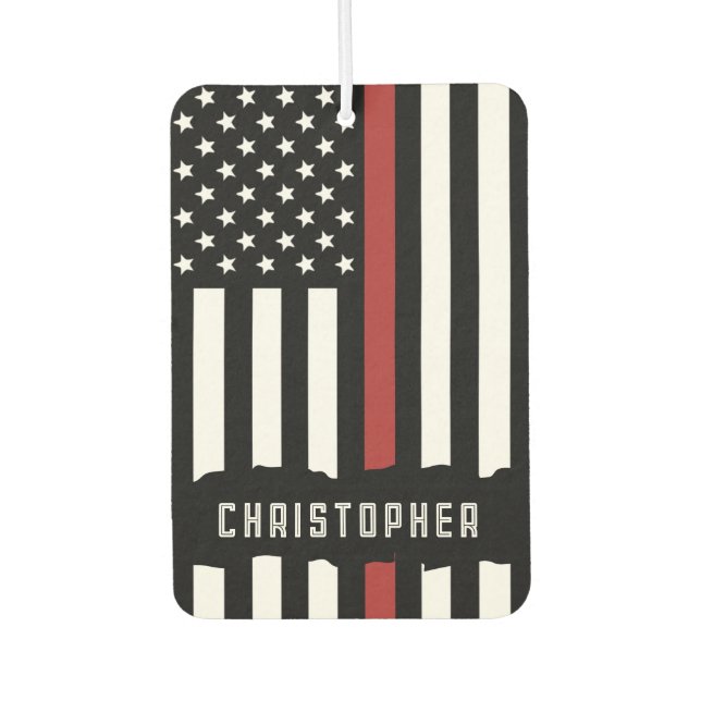 Custom Thin Red Line USA Flag Firefighter Car Air Freshener (Front)