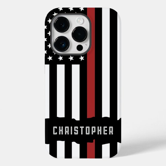 Custom Thin Red Line USA Flag Firefighter Case-Mate iPhone Case (Back)