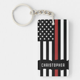 Custom Thin Red Line USA Flag Firefighter Key Ring