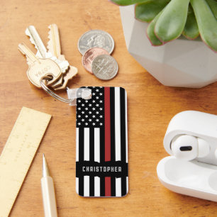 Custom Thin Red Line USA Flag Firefighter Key Ring