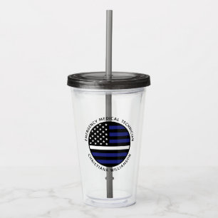 Custom Thin White Line USA Flag EMS EMT Acrylic Tumbler