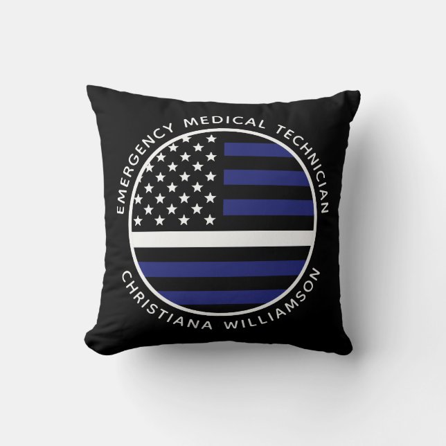 Custom Thin White Line USA Flag EMS EMT  Cushion (Front)