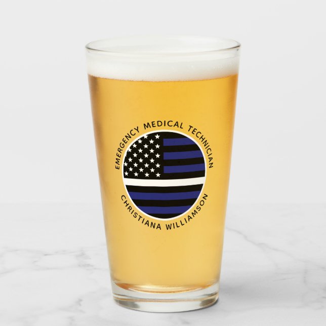 Custom Thin White Line USA Flag EMS EMT  Glass (Front Filled)