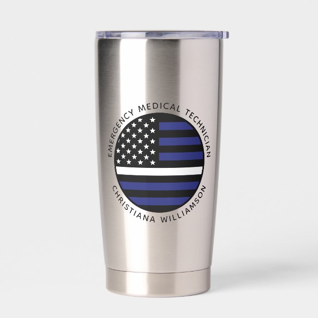Custom Thin White Line USA Flag EMS EMT  Insulated Tumbler (Left)