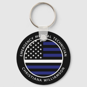 Custom Thin White Line USA Flag EMS EMT  Key Ring