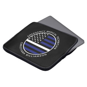 Custom Thin White Line USA Flag EMS EMT Laptop Sleeve