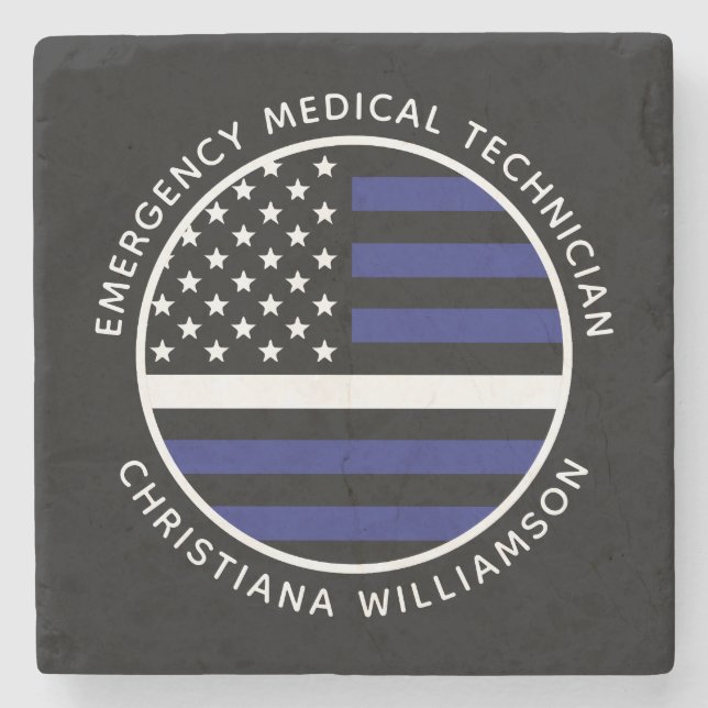 Custom Thin White Line USA Flag EMS EMT  Stone Coaster (Front)