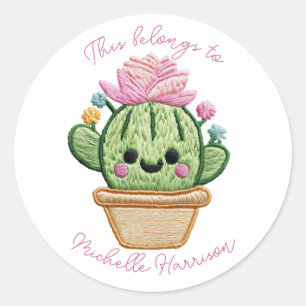 Custom This belongs to Kawaii Cactus Classic Round Sticker