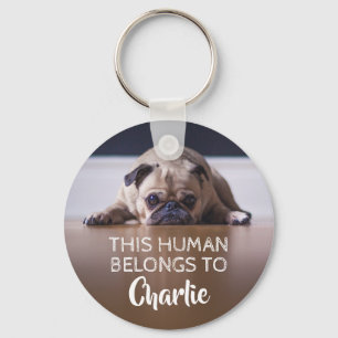 Custom This Human Belongs To Funny Dog Pet Cat Key Ring