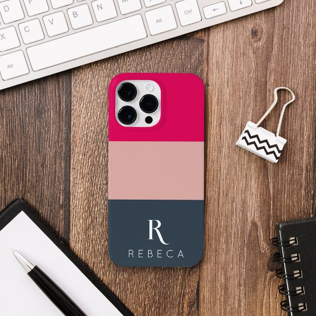 Custom Three Colour Block Blush Pink Raspberry Gre Case-Mate iPhone Case (Creator Uploaded)