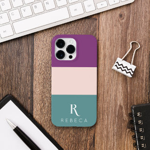 Custom Three Colour Block Blush Pink Teal Purple iPhone 14 Pro Max Case