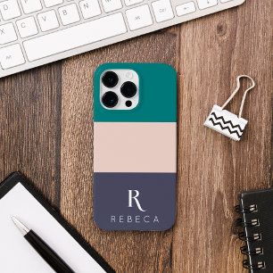 Custom Three Colour Block Blush Pink Teal Rose Gre Case-Mate iPhone 14 Pro Max Case