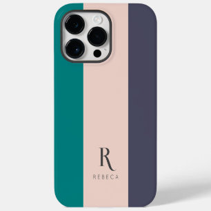 Custom Three Colour Block Blush Pink Teal Rose Gre iPhone 14 Pro Max Case