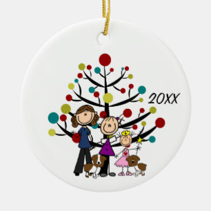 Custom Three GIrls, Two Dogs Holiday Ornament 4