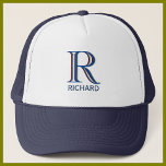 Custom Three Layered Monogram with First Name  Trucker Hat<br><div class="desc">UNIQUE LAYERING OF THE MONOGRAM -- look closely and you will see three colours, which gives it the feeling of depth. Personalised additionally with the first name. Special idea for a gift or you might just enjoy for yourself! If you have any design questions or a special request, please send...</div>