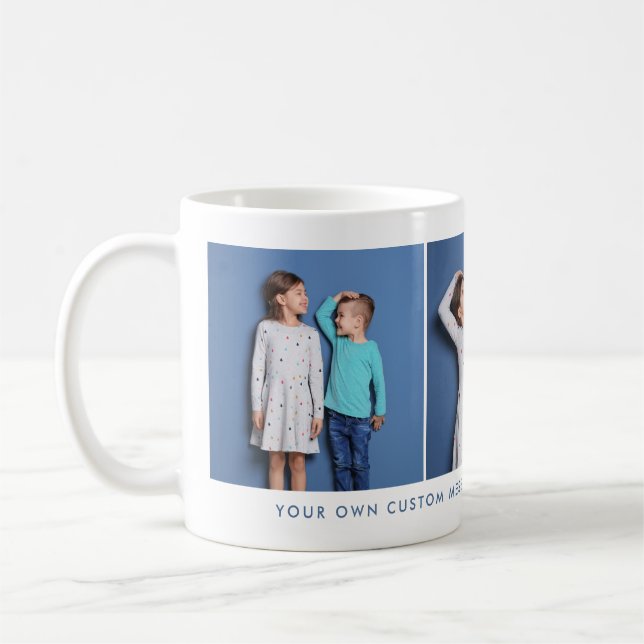 Custom Three Photo and Any Text Coffee Mug (Left)