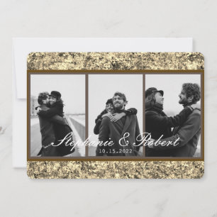Custom Three Photos Gold Glitter Abstract Wedding Invitation