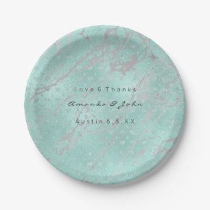 Custom Tiffany Grey Hearts Silver Marble VIP Paper Plate