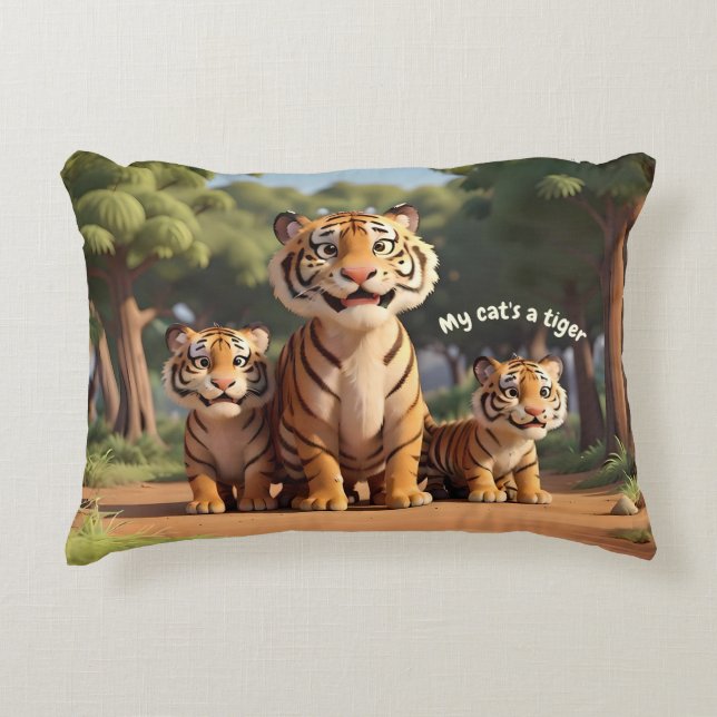 Custom Tiger Accent Throw Pillow For Kids (Front)