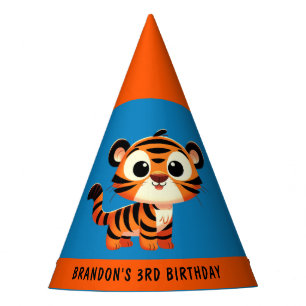 Custom Tiger Blue Orange Boy 3rd Birthday Party Party Hat