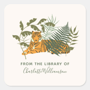 Custom Tiger From The Library of Bookplate Square Sticker