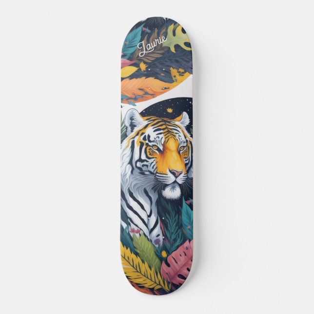 Custom tiger joungle watercolor skateboard (Front)
