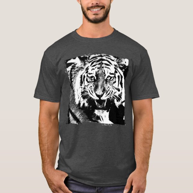 Custom Tiger Template Modern Charcoal Heather T-Shirt (Front)