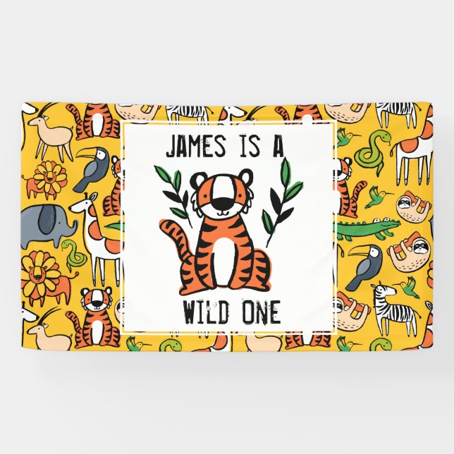 Custom Tiger Wild One First Birthday Party Banner (Horizontal)