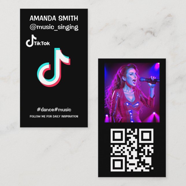 Custom tiktok logo photo and QR code  Business Card (Front/Back)