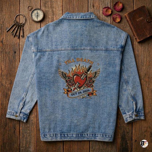 Custom Till Death Traditional Tattoo Heart & Dagge Denim Jacket (Creator Uploaded)