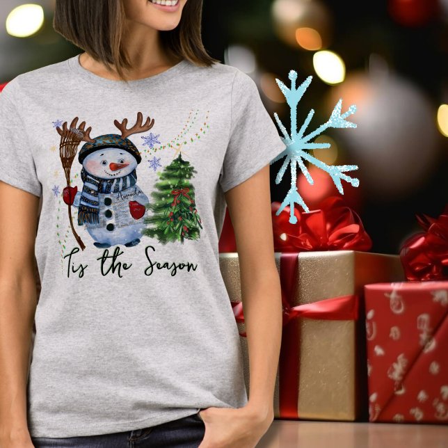 Custom "Tis the Season" Antlered Snowman  T-Shirt (Custom Tis the Season Antlered Snowman T-Shirt)
