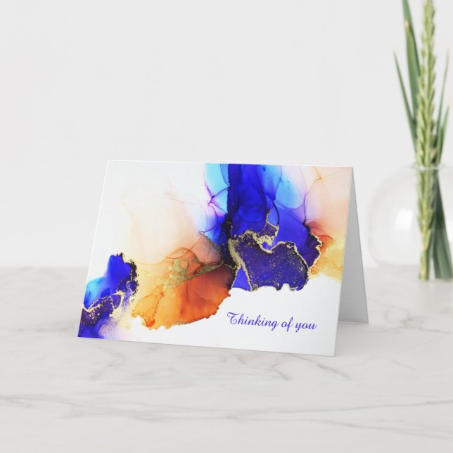 Custom Title Blue Orange Abstract Blank Note Card (Front)