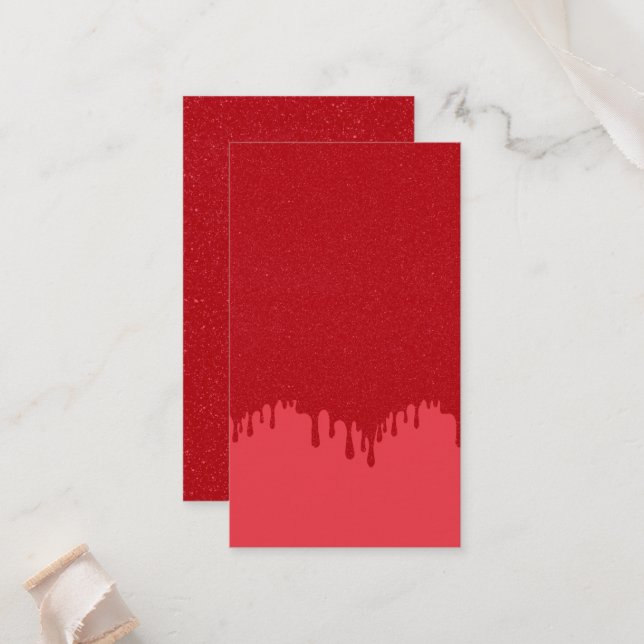 Custom Tomato Red Drip Design Flat Place Card (Front/Back In Situ)
