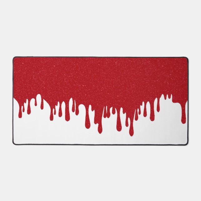 Custom Tomato Red Drip on White Desk Mat (Front)
