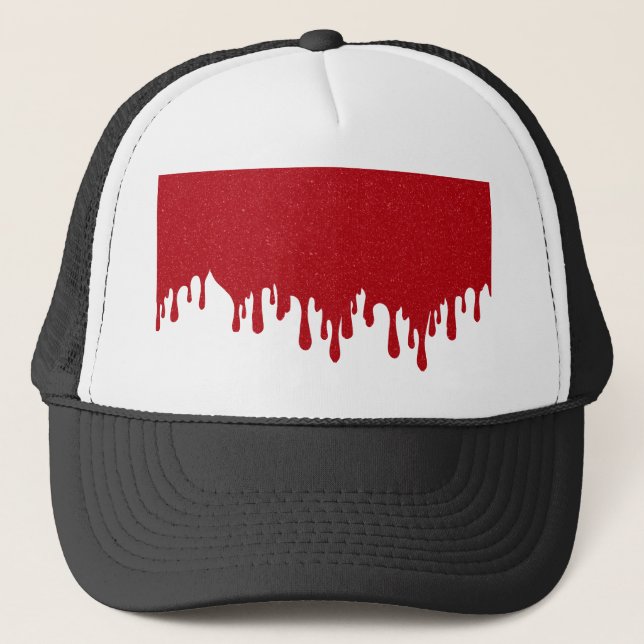 Custom Tomato Red Drip Rectangle Trucker Hat (Front)