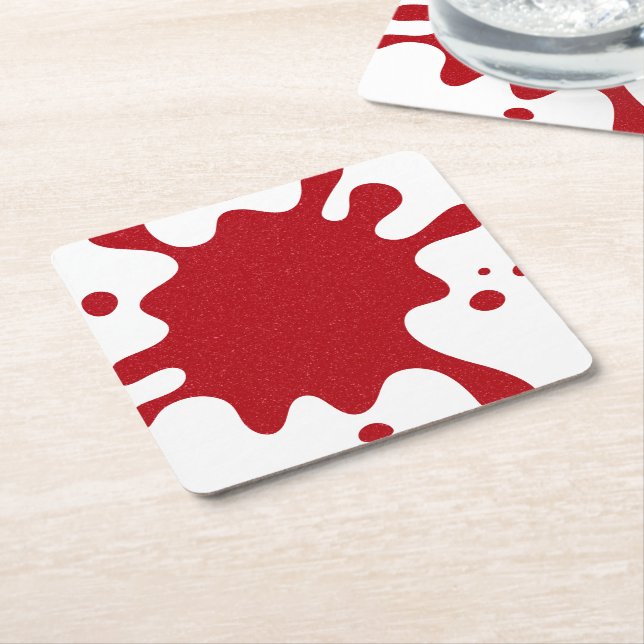 Custom Tomato Red Splash Paper Coaster on White (Angled)