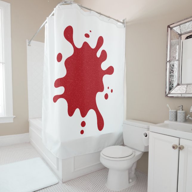 Custom Tomato Red Splatter Graphic Curtain (In Situ)