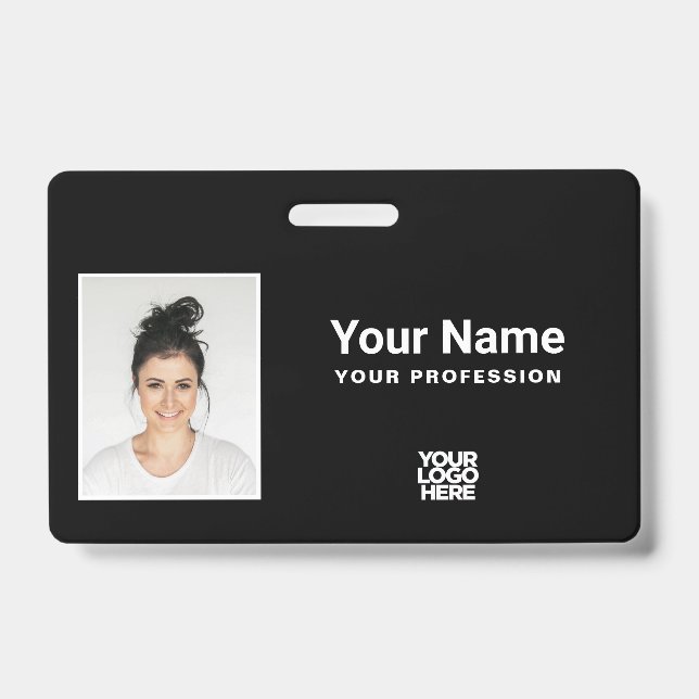 Custom Total Black Employee Photo Logo Lanyard ID Badge (Front)