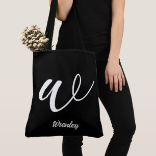 Custom tote bag black large with name