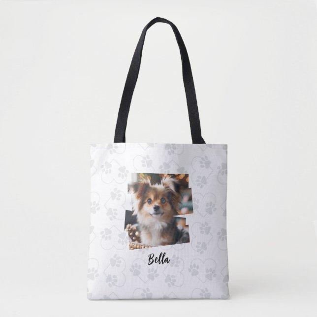 Custom Tote Bag with Adorable Dog Photo and Name (Front)