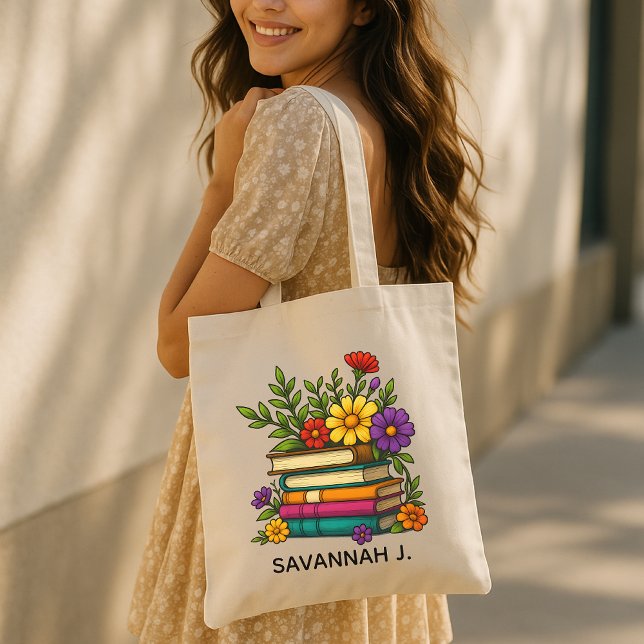 Custom Tote for Book Lovers, Botanical Book Bag (personalized floral book bag, custom book tote, librarian gift, book lover gift, favorite shelf bag,)