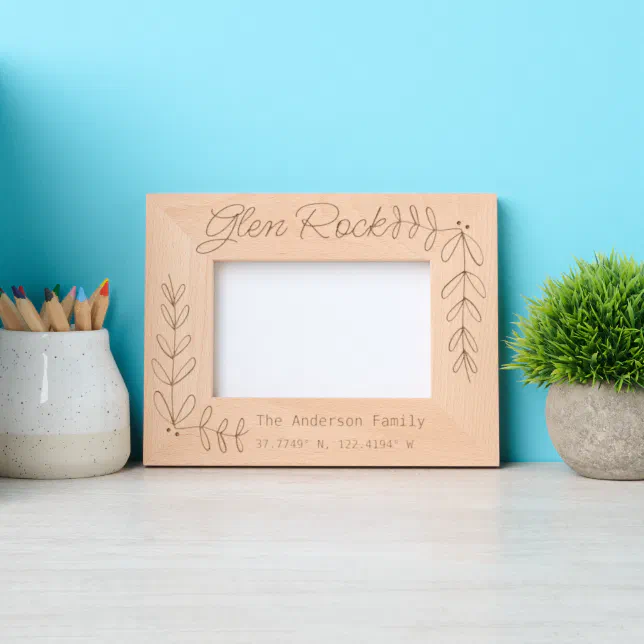 Custom Town & Family Name New Home Coordinates Etched Frames | Zazzle